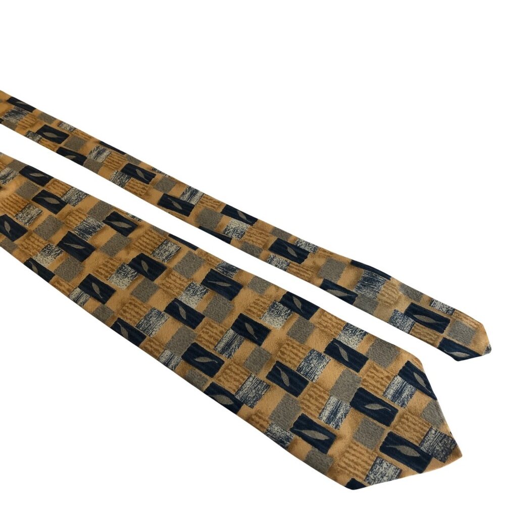 Van Heusen 417 Silk Tie Yellow Blue Geometric Feather Mens Necktie Office Gift